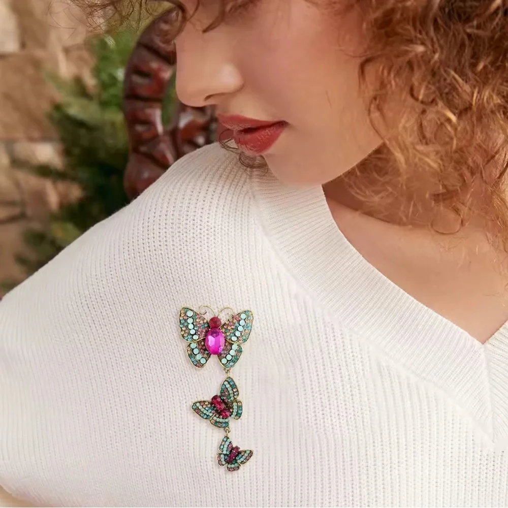 Fuchsia Butterfly Cascade Jewel of Elegance Brooch
